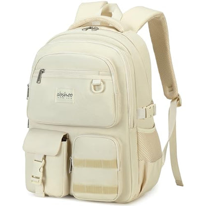 abshoo Large Heavy Duty Backpack For School College Bookbag Casual Multi Pocket Travel Backpacks - color: Beige