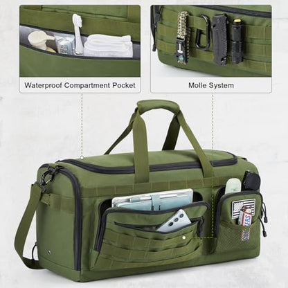 G4Free 3-in-1 Travel Duffle Bag for Men and Women, 50L Large Gym Sports Bags Tactical Military Duffle Backpack with Shoes Compartment and Wet Pocket (Green) - color: Army Green
