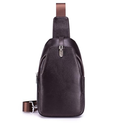 Vintage Leather Sling Bag Backpack for Men Crossbody Shoulder Chest DayPack Backpacks - color: #93coffee
