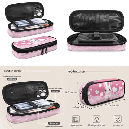 Cute Bunny Backpack for Girls Kids Backpack with Lunch Box Water Bottle Bag and Fabric Pencil Pouch 4Pcs Set 17" Bookbag with Large Front Pocket for School Lightweight Elementary School Bag - color: Cute Bunny and Pink Heart