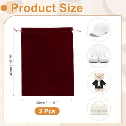 Cloth Shoe Bags for Travel, Flannel Pouch with Drawstring Closure Washable Breathable Cotton Fabric, 15.8x11.8" & 2 Pcs & Dark Red- Fit for (Men Women/Luggage/Storage) - color: Dark Red