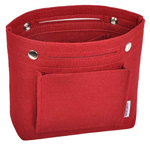 Vercord Mini Slim Small Felt Purse Organizer Insert Inside Handbag Tote Pocketbook for Women Burgundy - color: A-Mini-Burgundy