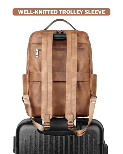 MASINTOR 15.6 inch PU Leather Laptop Backpack Purse for Women, Large College Casual Backpack Travel Bag Mocha Brown - color: Mocha Brown