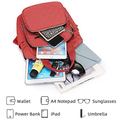 Small Backpack for Women Casual Quilted Square Bag Waterproof Multi Pockets Daypack Lightweight Top Handle Satchel - color: Burgundy