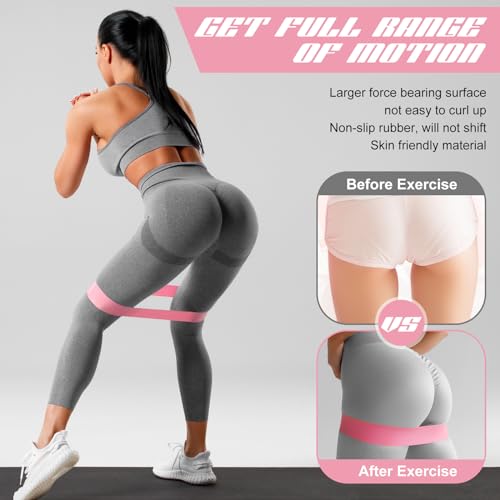 Hollowfly 12 Pcs Latex Resistance Loop Exercise Bands for Booty Workout Stretch Exercise Bands Non Slip for Legs Squat Resistance Loop Women Men Starter Butt Hip Thigh Fitness - color: Light Pink, style: Light