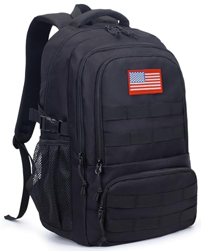 30L Tactical Camo Backpack for Boys 900D Military Schoolbag with 4 Pockets - color: Black