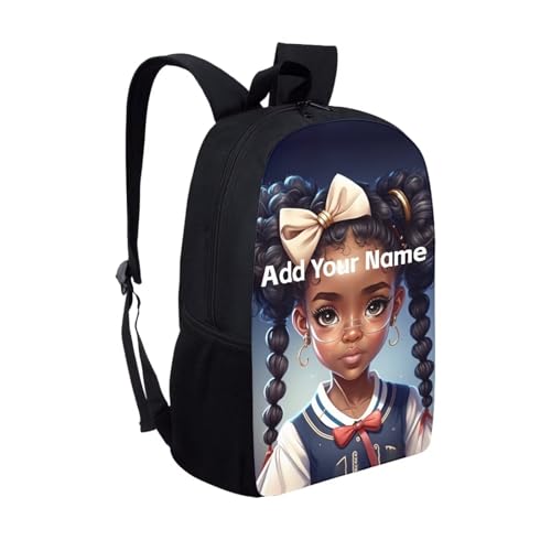 Custom Name Backpack for Kids 8-12/5-7 Afro Black Bookbag for Girls Elementary/Kindergarten School Bag Personalized Book Bag Children Back to School - color: African Black Girl-18