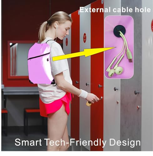 CODOBON Lightweight Drawstring Backpack with 2 Compartments Holds 14" Laptop & Shoes | Foldable |big Zip Pocket with Cable Port | Economical for Gym, Travel,Daliy (20, Pink) - color: Pink
