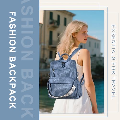 Dora & Liz Backpack Purse for Women, Pu Leather Designer Travel Backpack, Fashion Work Ladies Shoulder Bag Handbag - color: Blue