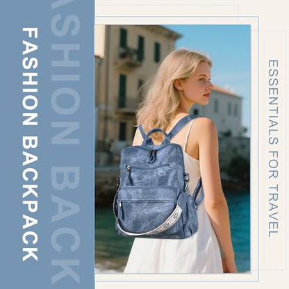 Dora & Liz Backpack Purse for Women, Pu Leather Designer Travel Backpack, Fashion Work Ladies Shoulder Bag Handbag - color: Blue