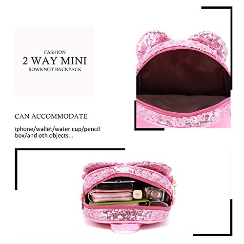 KL928 Girls Mini Backpack Bowknot Polka Dot Cute Small Daypacks Convertible Shoulder Bag Purse for Women - color: Pink