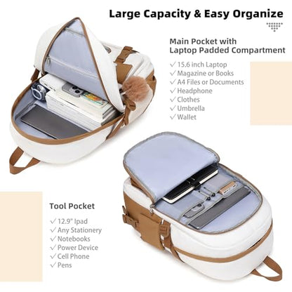 Backpack for Girls with Accessories Laptop Bookbags 16 Inch Kawaii Kids Elementary Middle High School Bag College Travel Daypack Gifts for Teens Women Students (Beige Khaki) - color: Beige Khaki