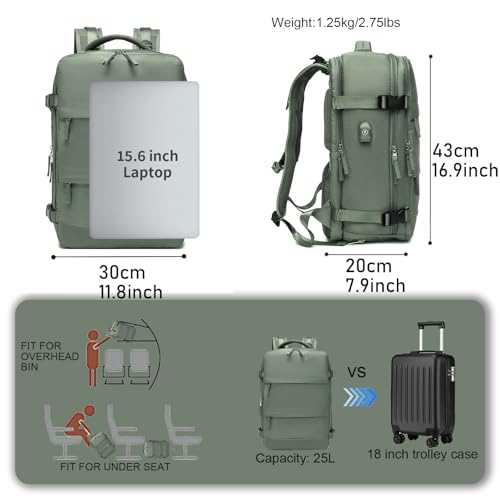 Somago Travel Backpack Carry On Casual Daypacks Rucksack Anti Theft for 15.6 Inch Laptop Business Backpack with Shoe Compartment Dry Wet Pocket USB Charger Port (Army Green) - color: Army Green