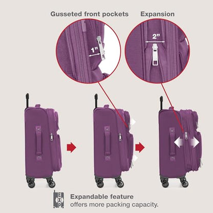 U.S. Traveler Rio Lightweight Softside Rolling Carry-on Suitcase, 4-Wheel Single, Purple - color: Purple, size: 22"