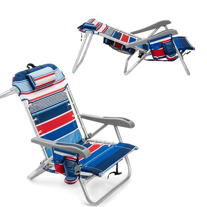 Homevative Cooler+ Folding Backpack Beach Chair with 5 Positions, Towel bar, XL Cooler Pouch, Storage Net, Cup and Phone Holder, Fireworks, 2 Pack - color: Fireworks