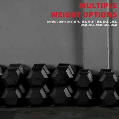 Rubber Encased Hex Weights Dumbbells Set of 5 – 50 lb Pair | Cast Iron Hand Weights with Anti-Slip Grip for Home Gym Strength Training - size: 45 lbs Pair