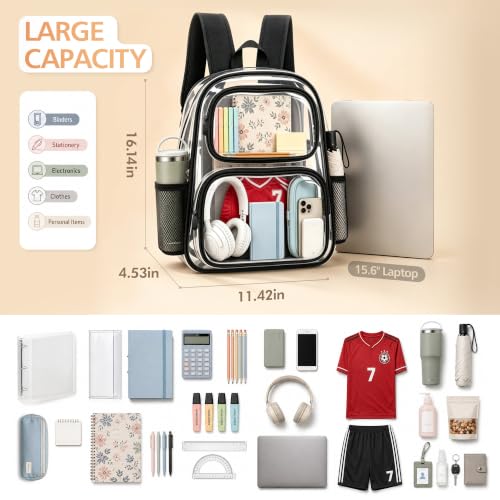 TILYMOL Clear Backpack Stadium Approved, Clear Bag with Phone Pocket, Large - color: Black, size: Large