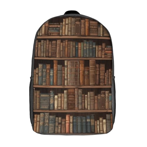 Library Bookshelf Book Backpack for Women Men, Durable 600D Polyester Bookbag with Large Capacity, Lightweight 17 Inch Laptop Backpack Minimalism Casual Daypack for Work, Travel