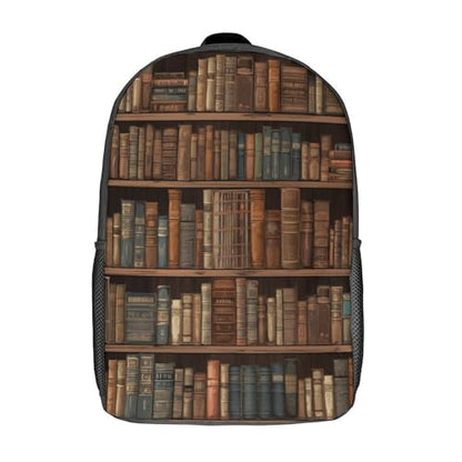 Library Bookshelf Book Backpack for Women Men, Durable 600D Polyester Bookbag with Large Capacity, Lightweight 17 Inch Laptop Backpack Minimalism Casual Daypack for Work, Travel