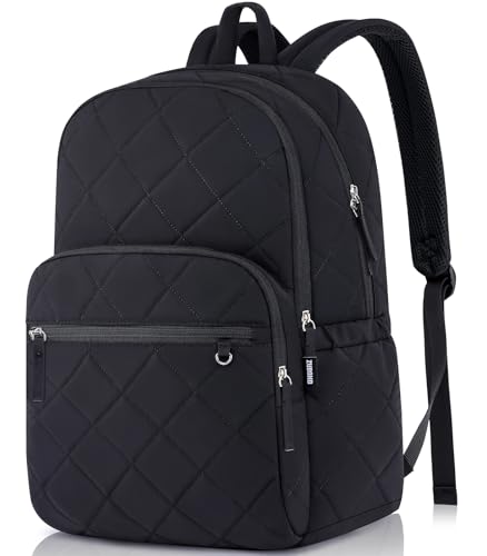 ZUBOND Backpack for Men and Women, School Backpack for Boys Girls, Quilted Casual Travel Daypack, Water-Resistant Bookbag for 15.6 Inch Laptop, Black - color: Black