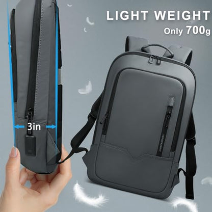 hk Backpack for Men Business Slim Backpack with USB Charger Computer Lightweight Anti-theft Travel (Dark Grey, 15.6 Inch) - color: Dark Grey, size: 15.6 Inch