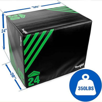Yes4All 3 in 1 Foam Plyometric Jump Box for Training & Conditioning - Plyo Jump Box for Fitness Workout Exercise - color: A. 30" x 24" x 20" - 16 lbs, style: A. Upgraded
