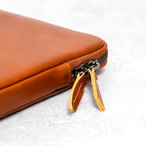 Casemade Real Leather Laptop Case/Zipped Folio Bag with Inner Pocket & Wool Lining Compatible with Apple MacBook, HP, Dell, Asus, Levovo (16 Inch - Tan) - color: Tan, size: 16 Inch
