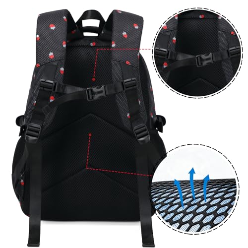 Girls Backpack Lightweight Bookbags for High School Laptop Backpack For College Women Big Student Daypack Casual (Strawberry-Black) - color: Strawberry-black