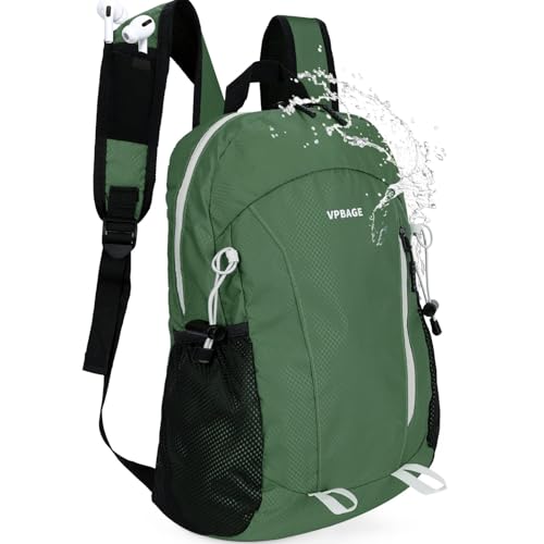 VPBAGE 15L Water-resistant Hiking Daypack, Small Backpack Travel Outdoor, Lightweight Packable Day Pack Carry On for Women Men Adults - color: Army Green