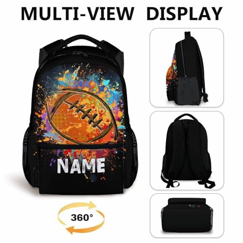 Boys School Backpack Personalized Kids Football Backpacks Bookbag Back to School Supplies, Custom Name Cool Sport Back Pack for Travel Camping Casual (17 Inches) - color: Color 2-1