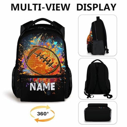 Boys School Backpack Personalized Kids Football Backpacks Bookbag Back to School Supplies, Custom Name Cool Sport Back Pack for Travel Camping Casual (17 Inches) - color: Color 2-1