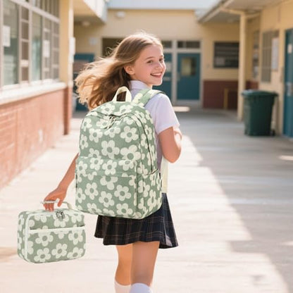 Bluboon Backpack for Girls Kids Preschool Backpack with Lunch Box Kindergarten Bookbag Toddler School Bags Set - color: Grayish Green-large Floral