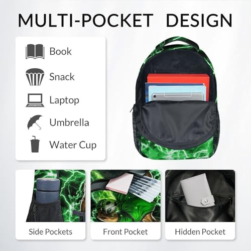 UNIKITTY Soccer Backpack for Boys Kids School Bag 17 Inch Child Bookbag for Elementary Middle School Students, Sports-Themed Polyester Back Pack with Side Mesh Pockets - color: Green
