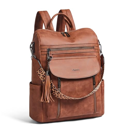 Shrrie Laptop Backpack for Women 15.6 inch,Travel Leather Backpack Purse Nurse Teacher Carry on Backpack Computer Bag,Professional Water-Resistant College Business Work Casual Daypack,Nubuck Brown - color: Nubuck Brown