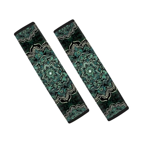 2 Pcs Green Mandala Car Seat Belt Pads for Men Women Trendy Auto Accessories Universal Fit Vehicles SUV Van Shoulder Straps Covers - color: Green Mandala
