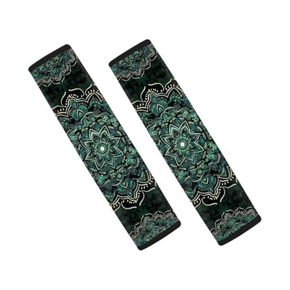 2 Pcs Green Mandala Car Seat Belt Pads for Men Women Trendy Auto Accessories Universal Fit Vehicles SUV Van Shoulder Straps Covers - color: Green Mandala