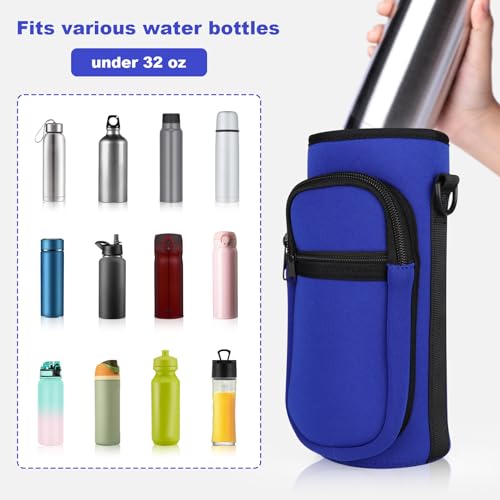 Water Bottle Holder with Strap, Water Bottle Carrier Bag with Phone Pocket, Shoulder Hand Strap Insulated Neoprene 32/40 oz Water Bottle Sleeve for Walking Hiking Camping Gym - color: 3 BLUE, size: under 32oz