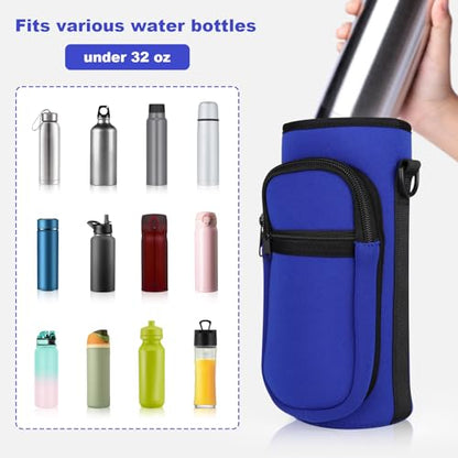 Water Bottle Holder with Strap, Water Bottle Carrier Bag with Phone Pocket, Shoulder Hand Strap Insulated Neoprene 32/40 oz Water Bottle Sleeve for Walking Hiking Camping Gym - color: 3 BLUE, size: under 32oz