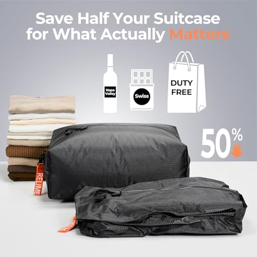Relime Classic Series Vacuum Bags for Travel Luggage with Wireless Pump, Compression Bags for Carry On Suitcases and Backpack, Vacuum Seal Packing cube for Cloth Packing (2PC + PUMP) - color: 2PC Gray