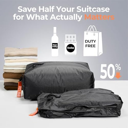 Relime Classic Series Vacuum Bags for Travel Luggage with Wireless Pump, Compression Bags for Carry On Suitcases and Backpack, Vacuum Seal Packing cube for Cloth Packing (2PC + PUMP Gray & Lavender) - color: 2PC Gray & Lavender