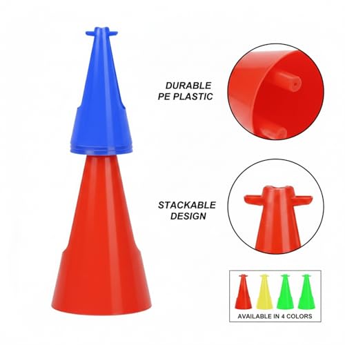 Red PE Plastic Agility Cones for Sports Training, Stackable Field Markers for Soccer and Basketball Drills - size: 3.94 x 3.94 x 7.87"