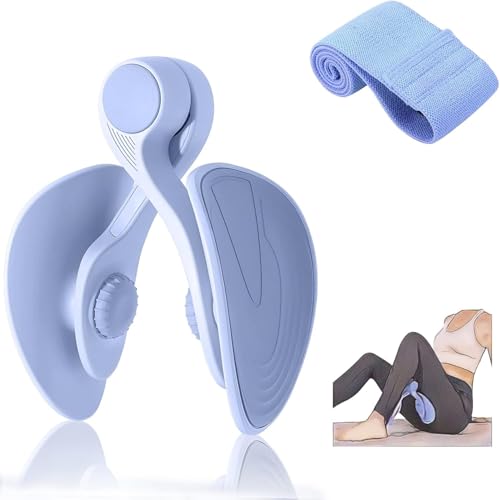 Pelvic Floor Exercise Device Available in 35 lb and 49 lb Resistance, Kegel and Inner Thigh Muscle Trainer, Home Workout Equipment for Postpartum Recovery, Women and Men, with Band - color: Blue