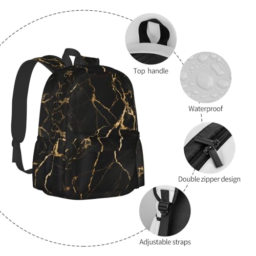 cfpolar 17 Inch Backpack Black & Gold Marble Art Laptop Bag Shoulder Bag School Bookbag Casual Daypack For Boys Girls - color: B94-black & Gold Marble