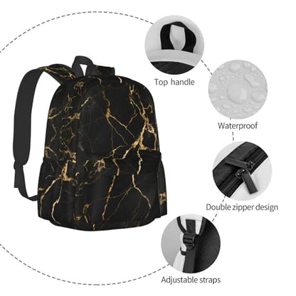 cfpolar 17 Inch Backpack Black & Gold Marble Art Laptop Bag Shoulder Bag School Bookbag Casual Daypack For Boys Girls - color: B94-black & Gold Marble