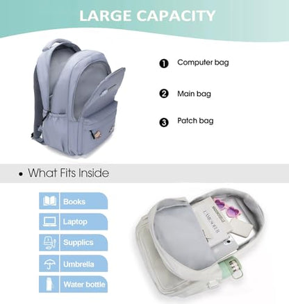 School Backpack for Teen Girls Cute Bookbag for High Middle School College Aesthetic Laptop Back Pack,Blue - color: Blue