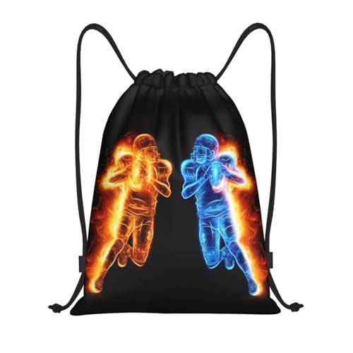 Football Drawstring Bags for Kids Teens Boys, Cool Sports Drawstring Backpack with Printed Two Playing Football Men Pattern, Black Casual Knapsack for Adults for Gym Hiking Swimming Beach Yoga, Medium - color: 2 Football Men, size: M - 16.5"x19.6"