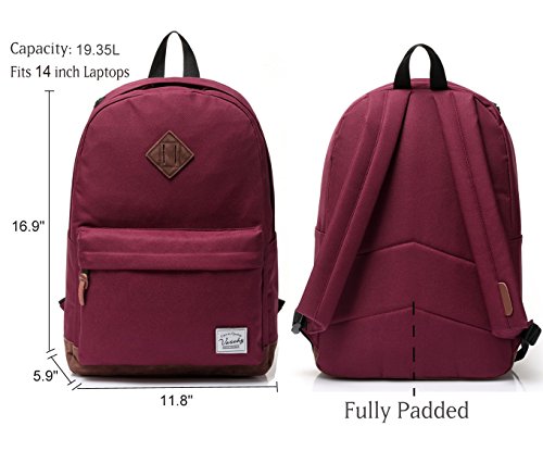 Backpack for Men Women,VASCHY Classic Water-resistant Lightweight Travel School Backpack Casual Daypack - color: Burgundy
