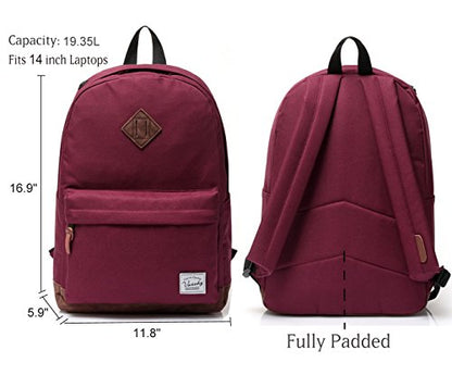 Backpack for Men Women,VASCHY Classic Water-resistant Lightweight Travel School Backpack Casual Daypack - color: Burgundy