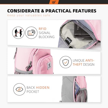 SKYSPER Sling Bag RFID Crossbody Sling Backpack Cross Body Shoulder Bag Travel Hiking Daypack for Women Men(Pink) - color: Pink