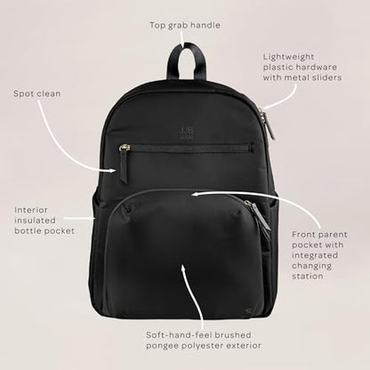 JJB by JuJuBe - New Deluxe Diaper Bag Backpack with Portable Changing Pad, Stroller Straps, Large Travel Backpack for Boy or Girl, Carrying Baby Bottles, Diapers, Pacifiers, Grey, Mother's Day Gift - color: Black